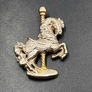 Gorham Sterling Silver Merry-Go-Round Carousel Horse Brooch with Gold Accents